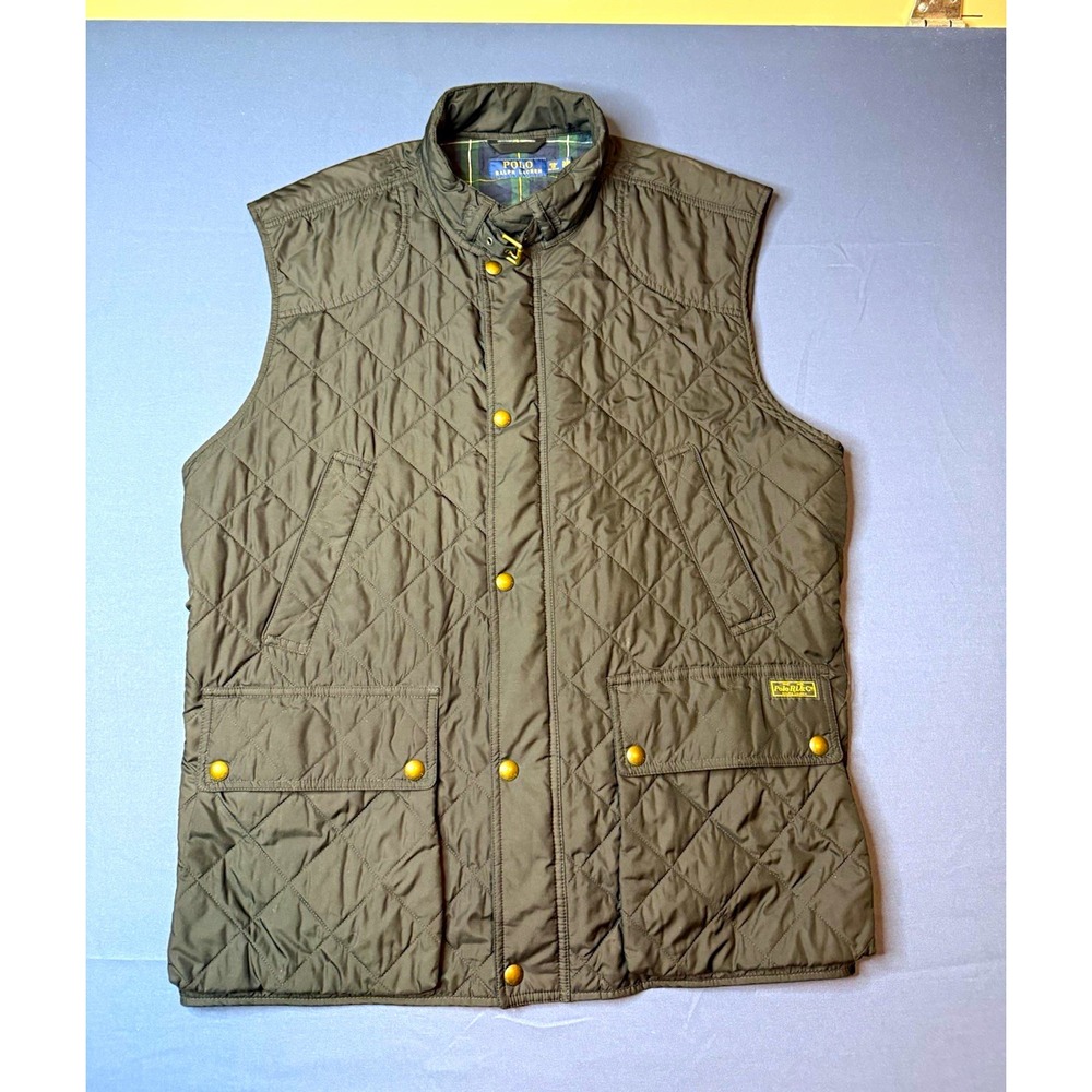 Polo Ralph Lauren Green Quilted Vest Mens 2XB Big & Tall Snap Lined Pockets